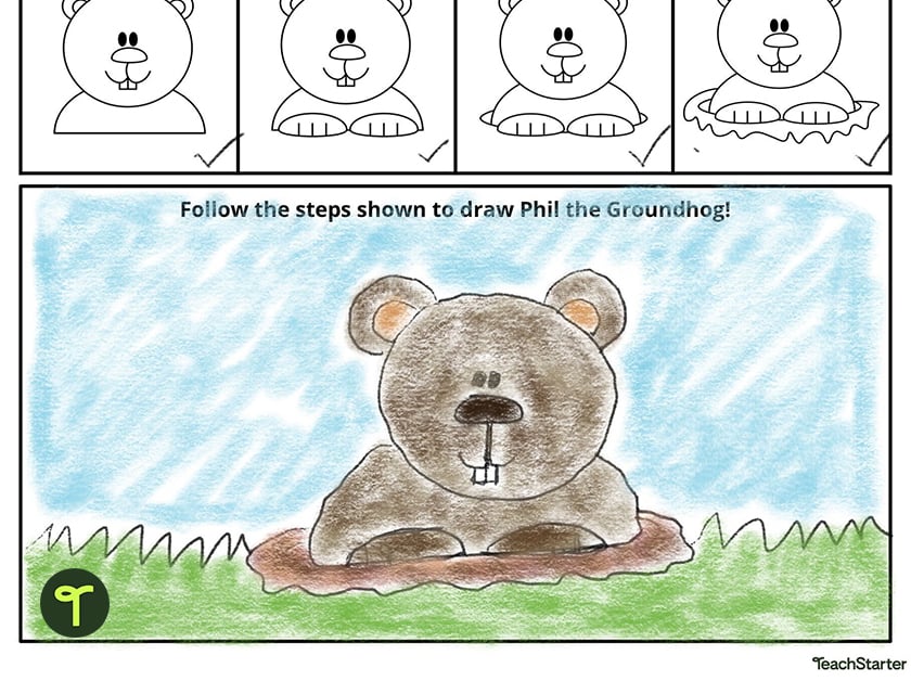 groundhog day directed drawing activity worksheet