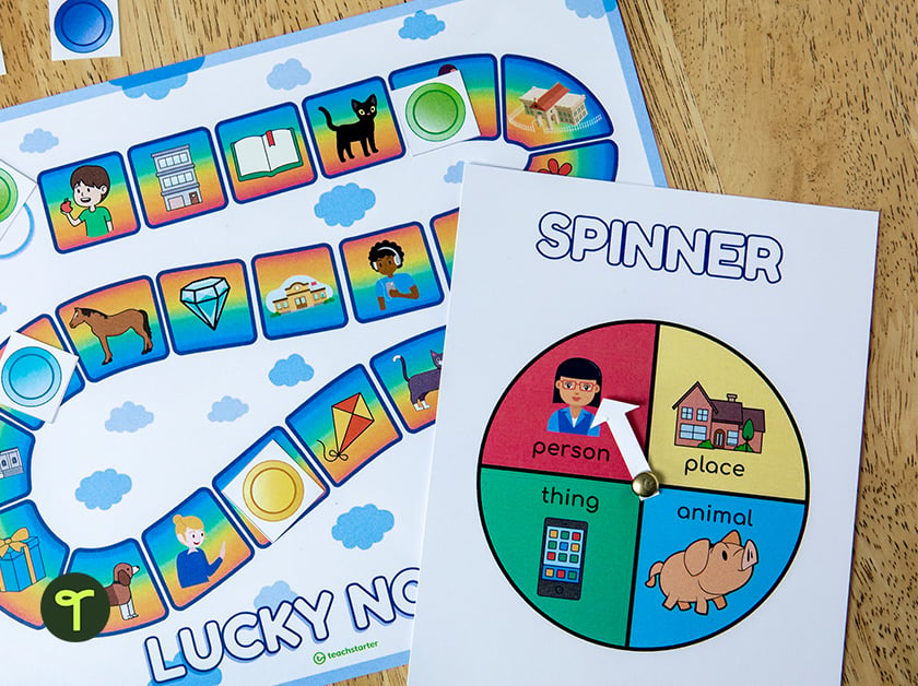 nouns board game for kids with lucky theme for st. patrick's day