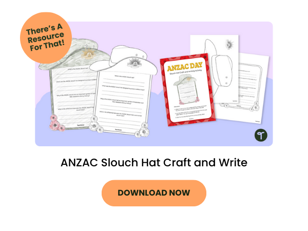 A primary teaching resource called 'ANZAC Slouch Hat Craft and Write'