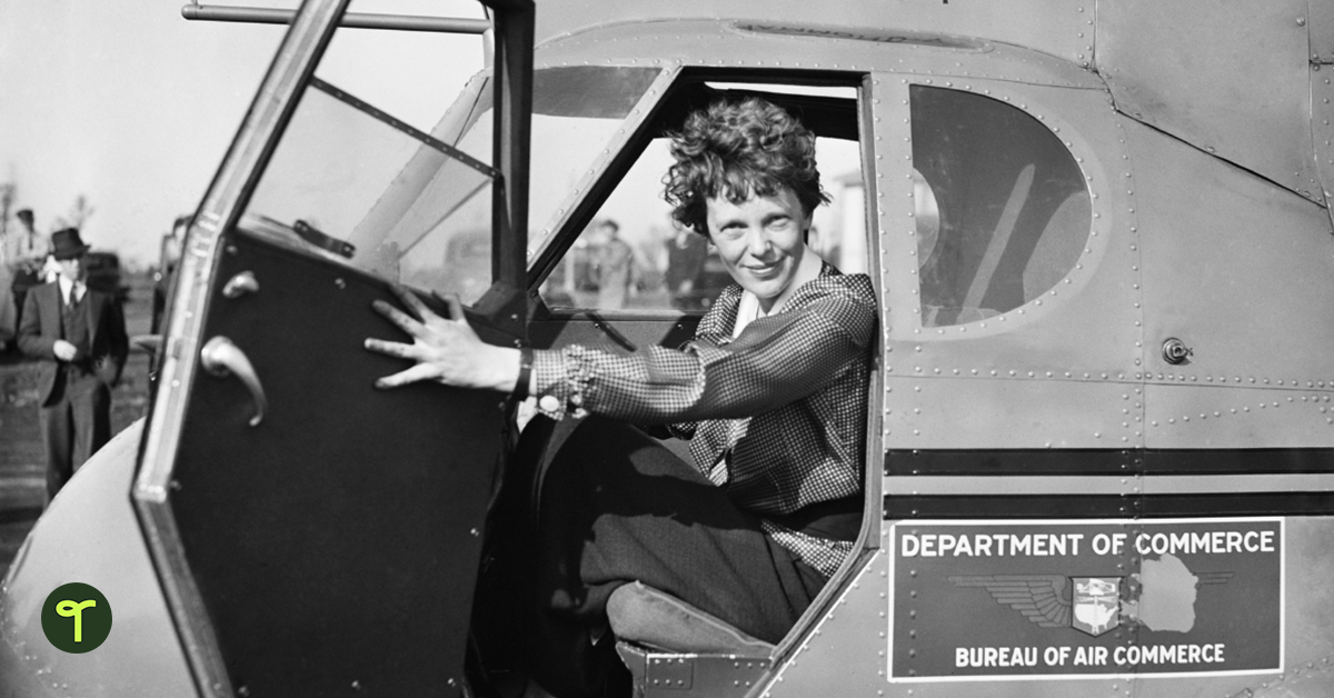 Amelia Earhart black and white photo - Teach Starter