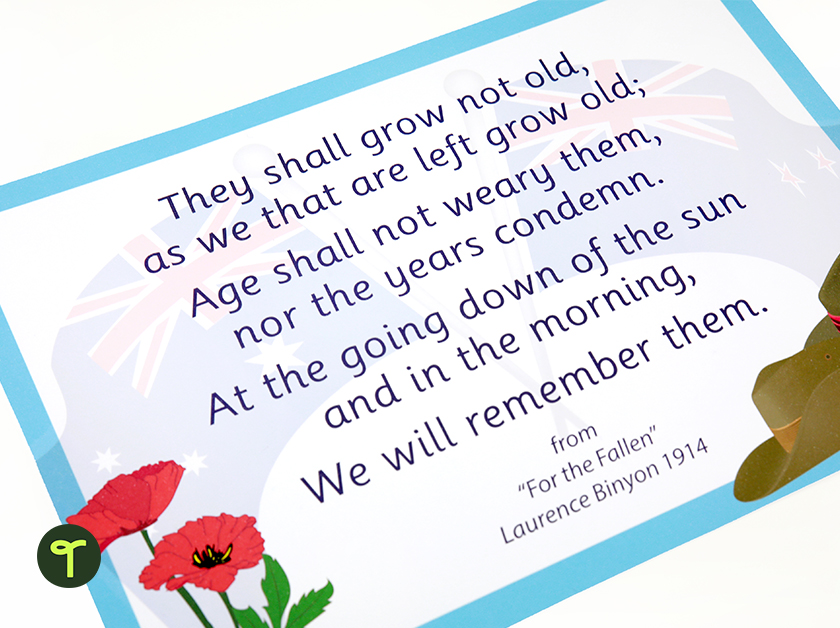 Anzac day poem poster for the classroom