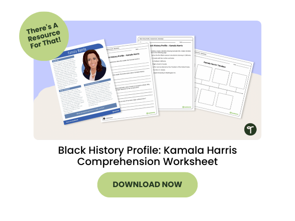 Black History Profile Kamala Harris with green 