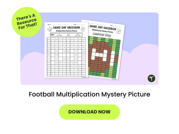 The words Football Multiplication Mystery Picture appear beneath an image of the worksheets