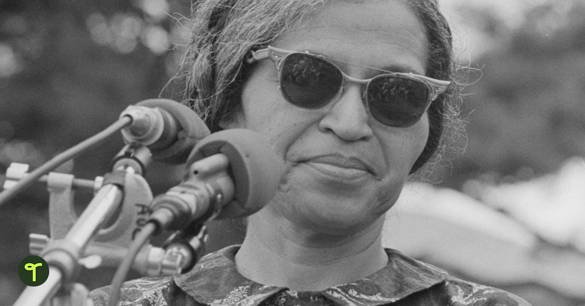 Rosa Parks close up in black and white - Teach Starter