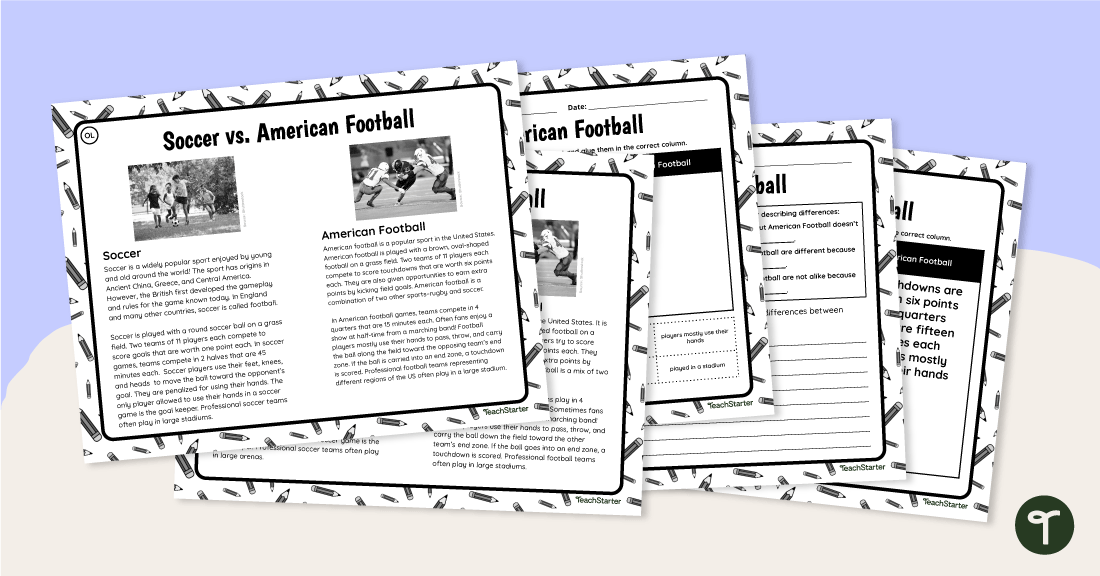 Soccer Vs. Football Worksheet - Teach Starter