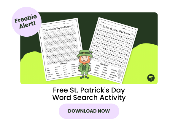 St. Patrick's Day Word Search with pink 