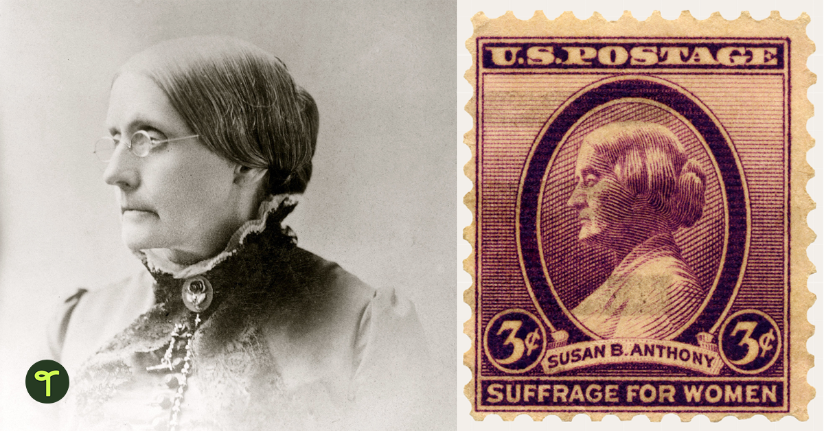 Susan B. Anthony photo and stamp - Teach Starter