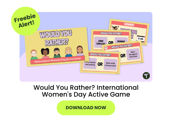Would You Rather? International Women's Day Active Game with green 