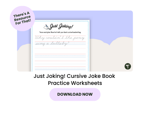 Cursive Joke Book Practice Worksheets with pink 