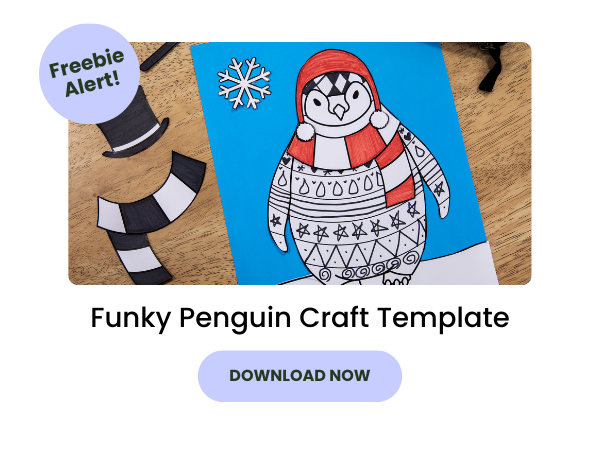 Funky Penguin Craft Template with purple 