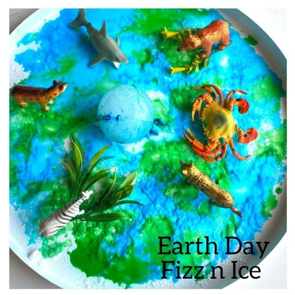Earth Day Fizz n Ice sensory play activity