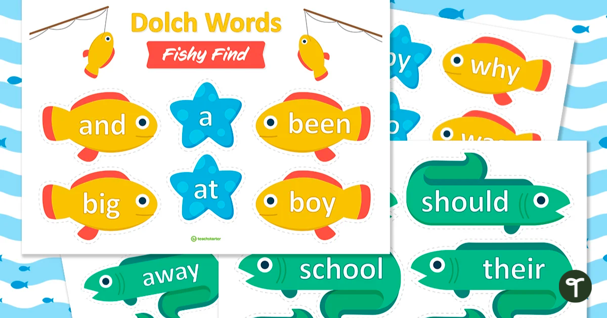 DOLCH PRE-PRIMER - Sight Word Fishing - Pull & Write Game by The K