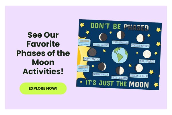 Text reads See Our Favorite Phases of the Moon Activities! beside an image of moon phases