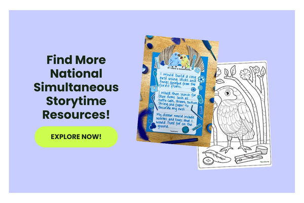 A purple bubble with the text 'Find more National Simultaneous Storytime Resources'