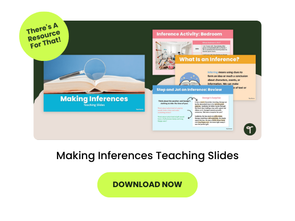 the words Making Inferences Teaching Slides appear beneath an image of some of the slides. There is a green download now button