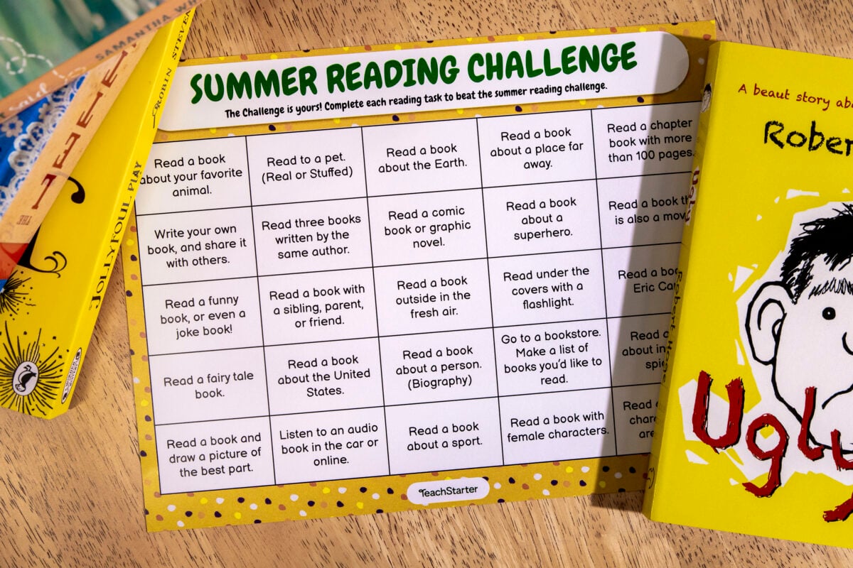 Summer Reading Challenge template on wooden table