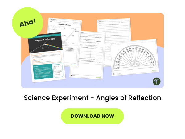 A printable resource showing a science experiment to show angles of reflection
