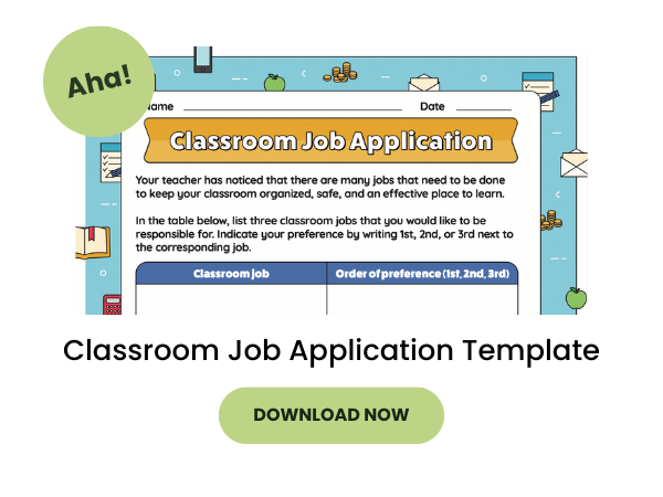Classroom job application template preview with a green 