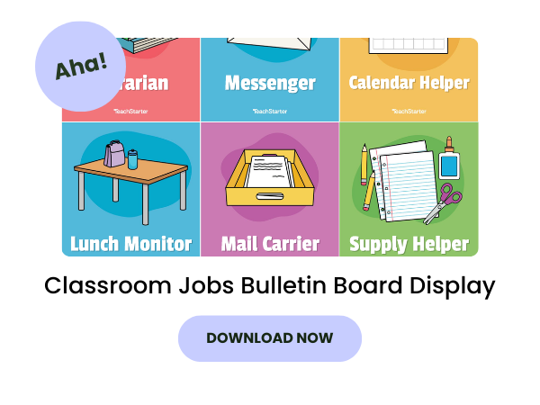 Classroom jobs bulletin board display with the words 