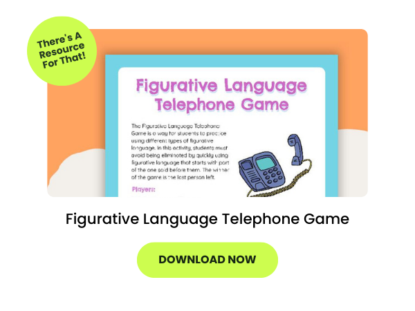 Text reads Figurative Language Telephone Game with an image of the game's instructions above it