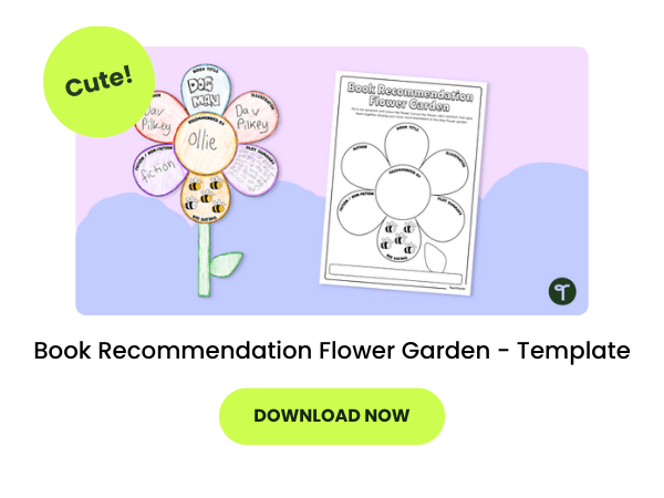 A purple bubble with a flower template called Book Recommendation Flower Garden - Template