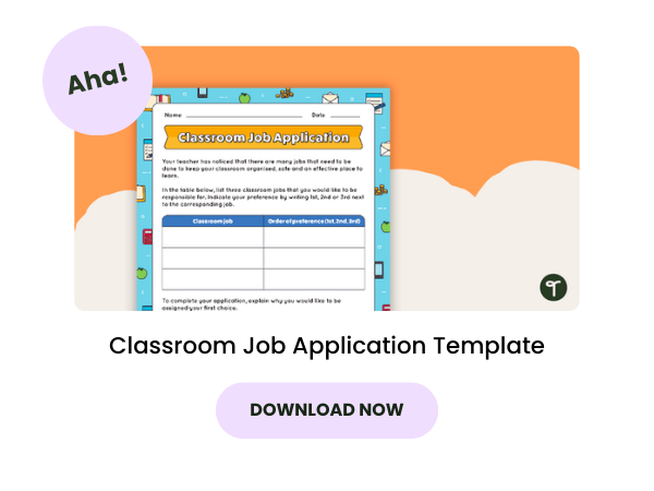 A primary classroom resource called: Classroom Job Application Template