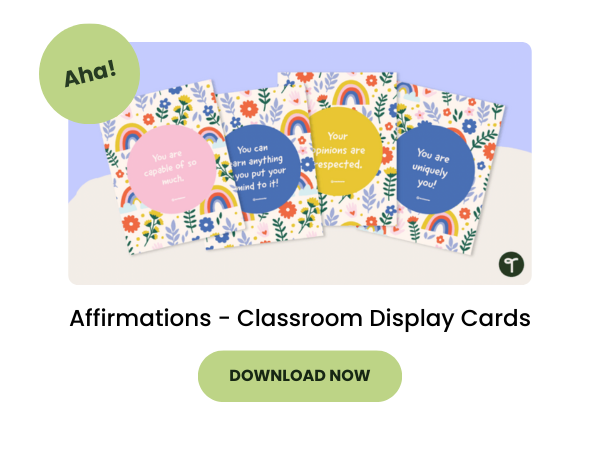 Classroom affirmation cards preview with green 