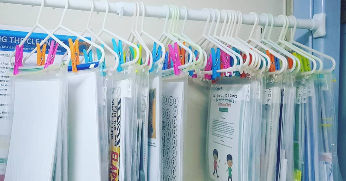 Hangers storing papers in plastic bags