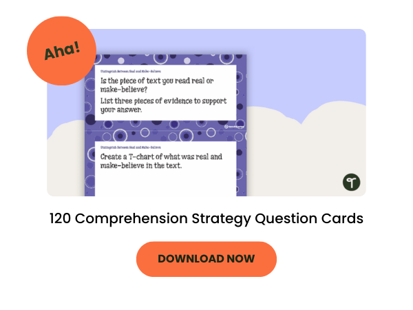 Comprehension strategy question cards preview with dark orange 