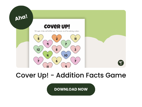 Cover Up Addition Facts Game Preview with dark green 
