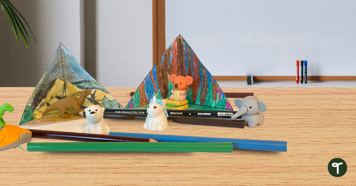 Desk Pets on Table in Classroom surrounded by colored pencils