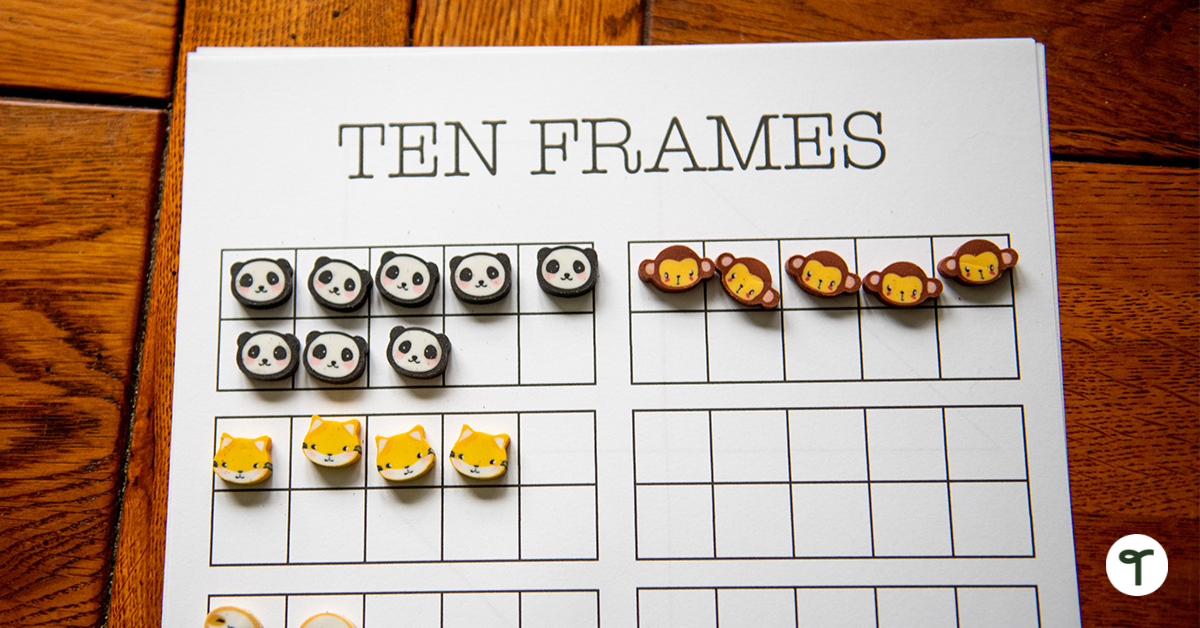 Ten frames worksheet on desk