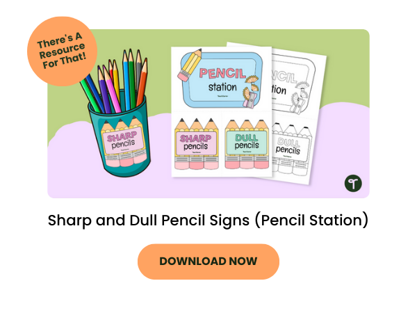 A primary school teaching resource called: Sharp and Dull Pencil Signs (Pencil Station) 
