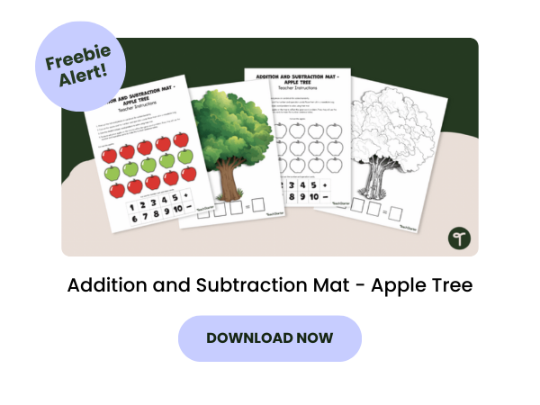 Addition and Subtraction Apple Mat preview with purple 