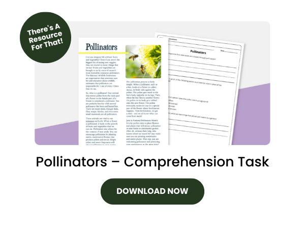 Pollinators Comprehension Task with dark green 
