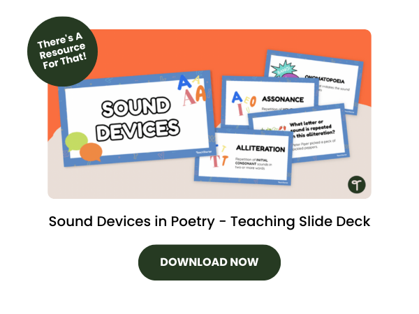 Sound Devices in Poetry Preview with dark green 
