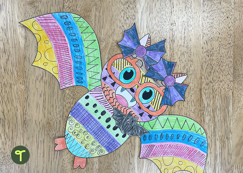 halloween bat craft template on wood desk background