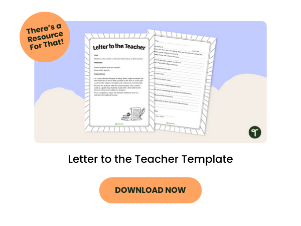 A primary teaching resource called 'Letter to the Teacher Template'