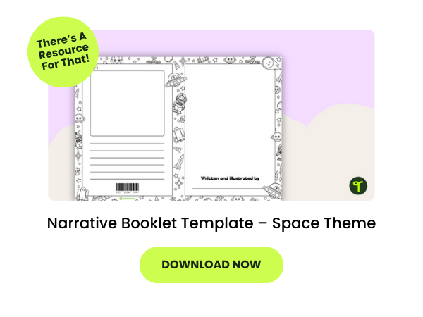 A primary school teaching resource called: /au/teaching-resource/narrative-booklet-template-space-theme/ 