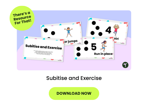 A primary teaching resource called 'Subitise and Exercise' 