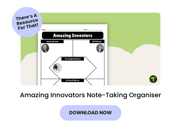 A primary school resource called: Amazing Innovators Note-Taking Organiser