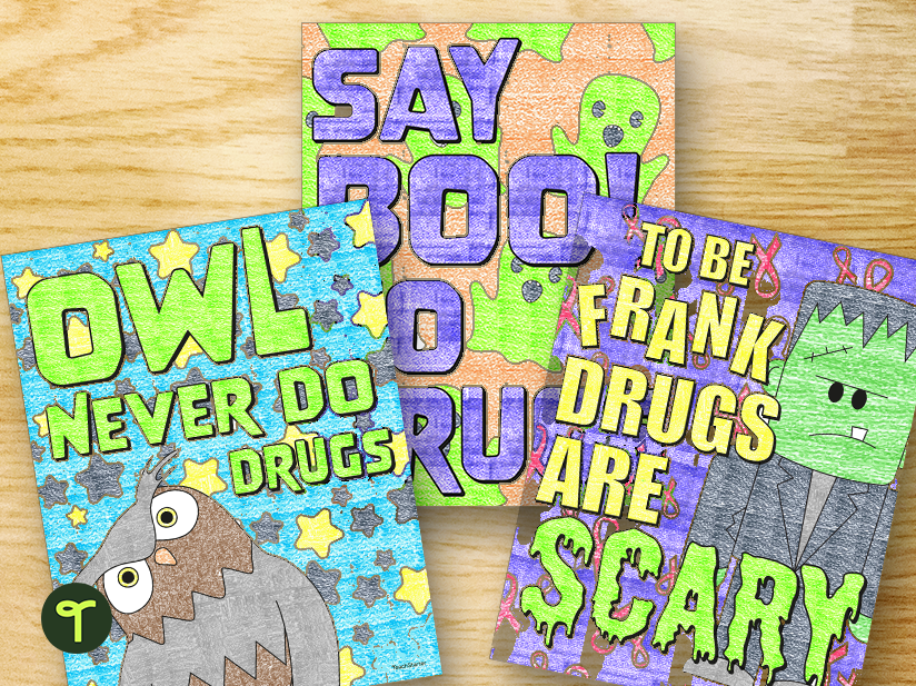 printable halloween quote red ribbon week coloring sheets on wood background