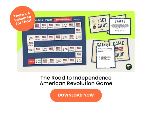 The Road to Independence printable game preview with orange 