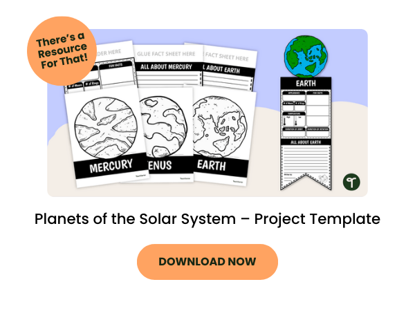 A primary teaching resource called 'Planets of the Solar System – Project Template'