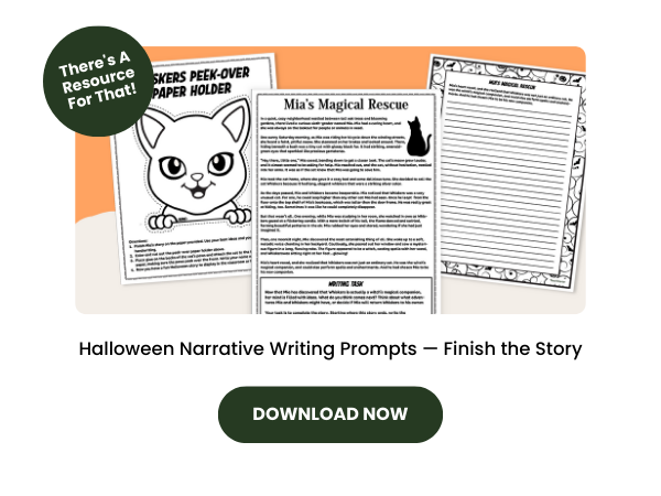 Halloween Narrative Writing Prompts Finish the Story preview with dark green 