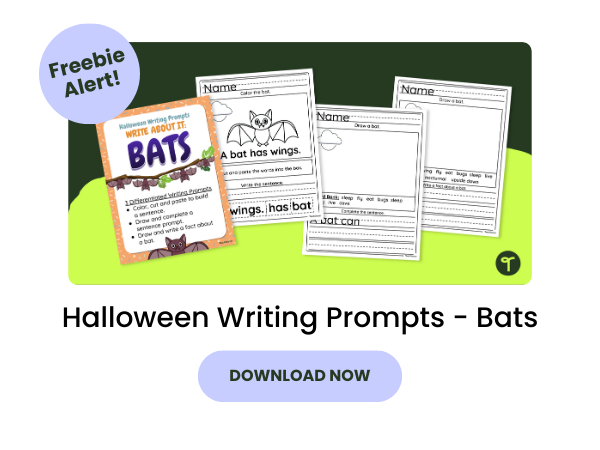 Halloween Writing Prompt Bats with green 