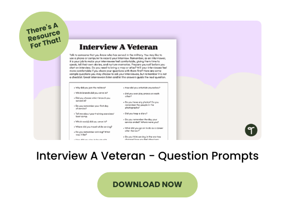 Interview a Veteran Question Prompts with green 