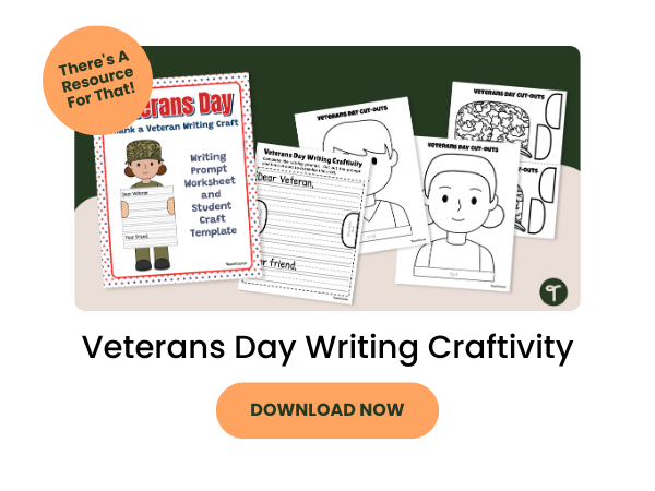 Veterans Day Writing Craftivity with orange 