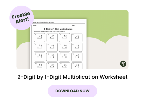 2-Digit by 1-Digit Multiplication Worksheet preview with pink 