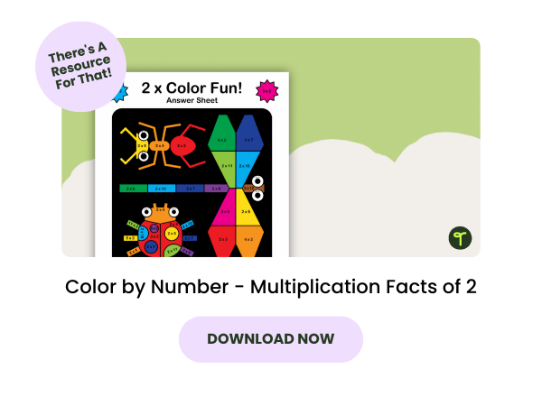 Color by Number - Multiplication Facts of 2 with pink 